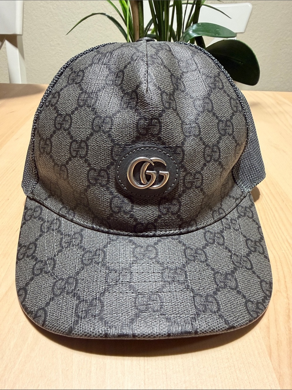Gucci Black GG Monogram Baseball Cap with Gold Logo